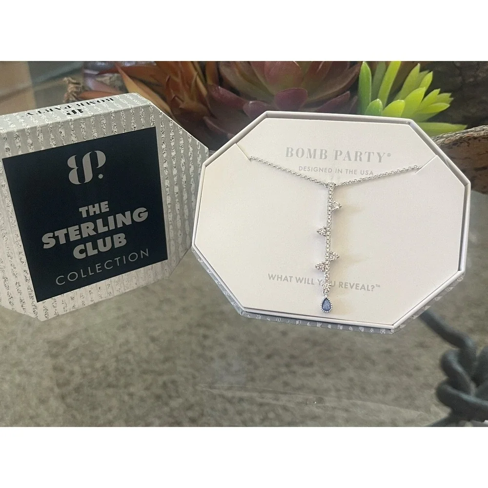 Bomb Party RBP5150 The Sterling Club LC Aqua Blue Ice Crystal Necklace .925 SS💙 - Picture 2 of 4